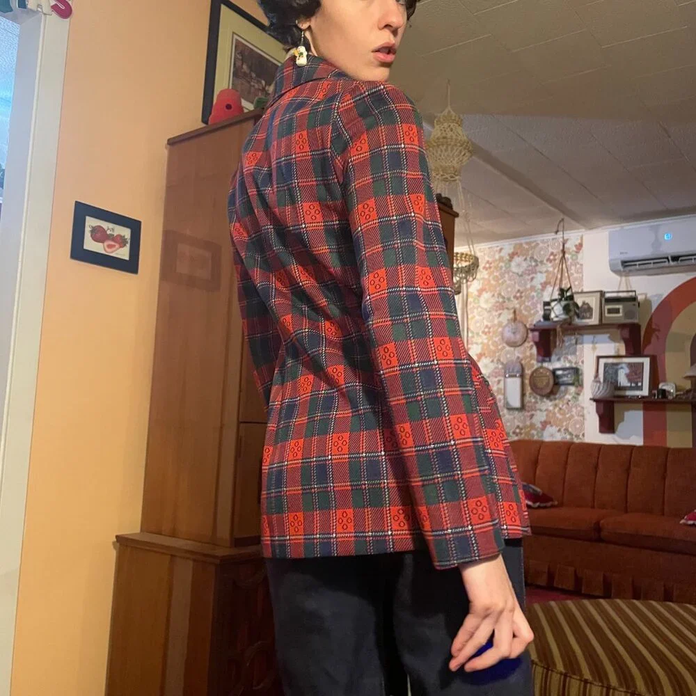 1970s metal button wyndham plaid pocket blazer - made in canada! - Picture 9 of 12
